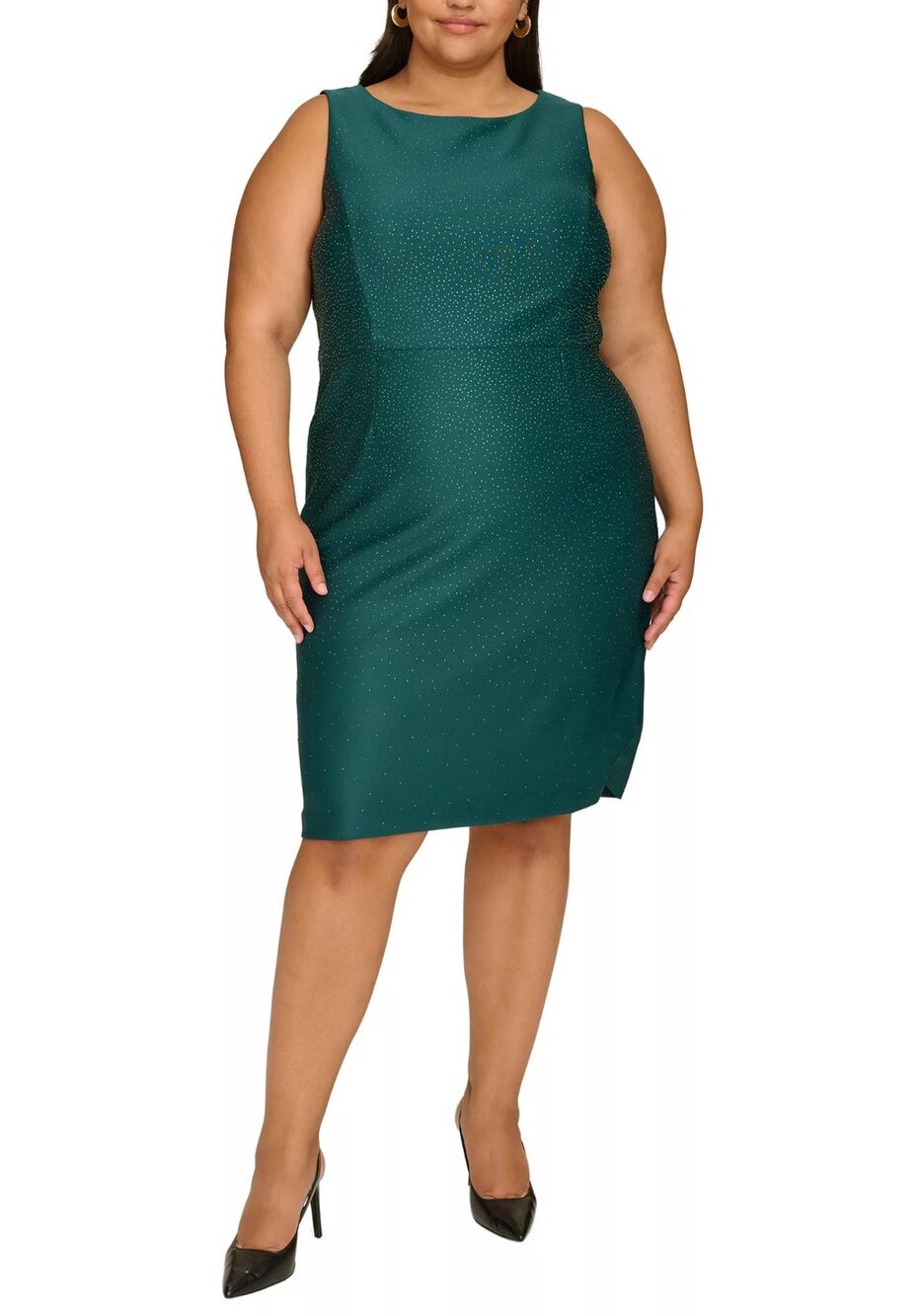 Calvin Klein Green Cocktail Dress Sequin Sleeveless Knee Length Sheath Size 22W